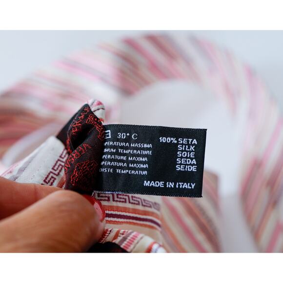 VTG VERSACE Barocco Medusa Greek Key Striped Tie Old Money Luxury Wedding Career - Picture 16 of 16